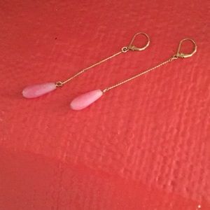 Gold earrings with pink teardrop